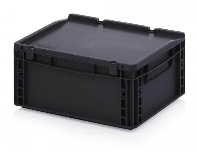 ESD Antistatic Euro Container Boxes with hinged lid - 40 x 30 x 18,5 cm (L x W x H) - 666 ESD ED 43/17 HG